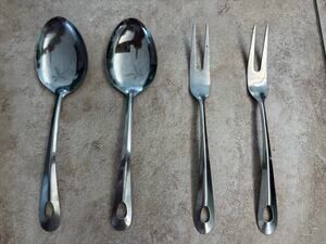 Vintage Stainless Steel‎ Serving Utensils 4 Pc Lot 2 Spoons 2 Meat Forks